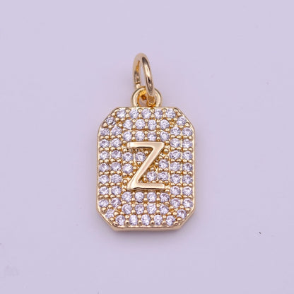 Clear Micro Paved CZ Initial Alphabet Gold Tag Charm A-279-A-291