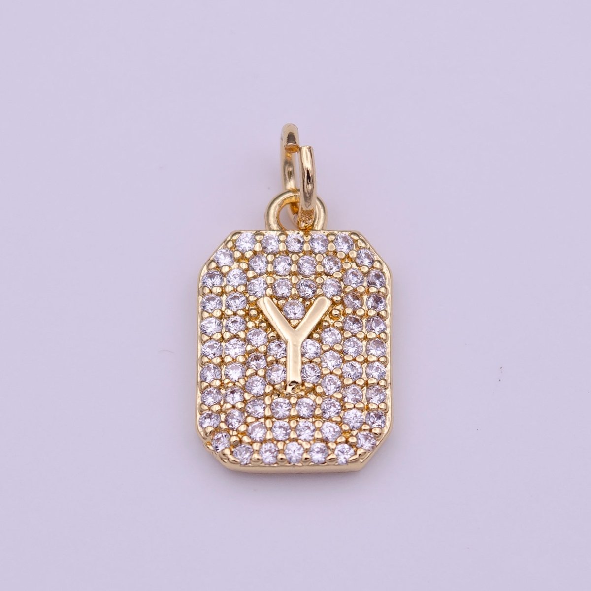 Clear Micro Paved CZ Initial Alphabet Gold Tag Charm A-279-A-291