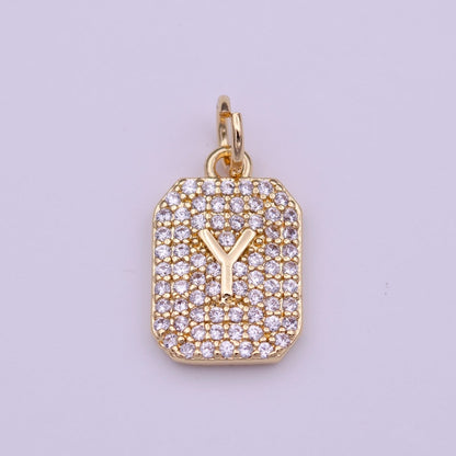 Clear Micro Paved CZ Initial Alphabet Gold Tag Charm A-279-A-291