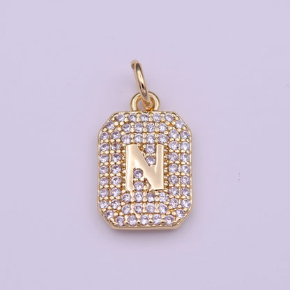 Clear Micro Paved CZ Initial Alphabet Gold Tag Charm A-279-A-291
