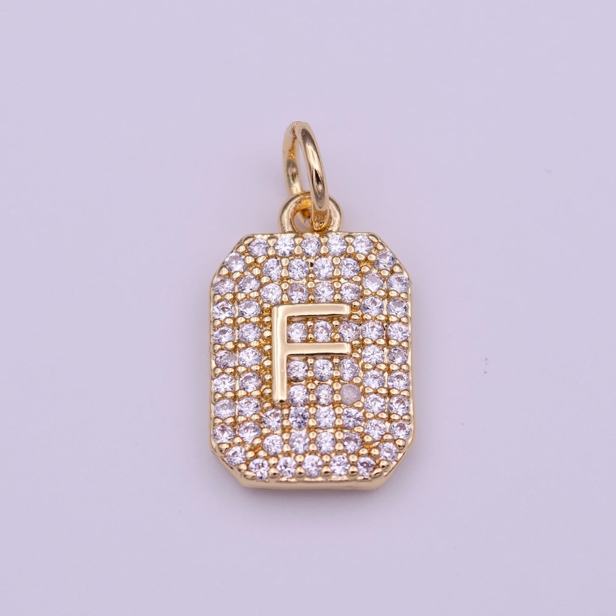 Clear Micro Paved CZ Initial Alphabet Gold Tag Charm A-279-A-291