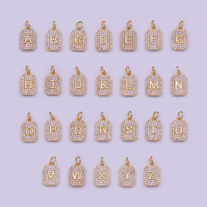 Clear Micro Paved CZ Initial Alphabet Gold Tag Charm A-279-A-291