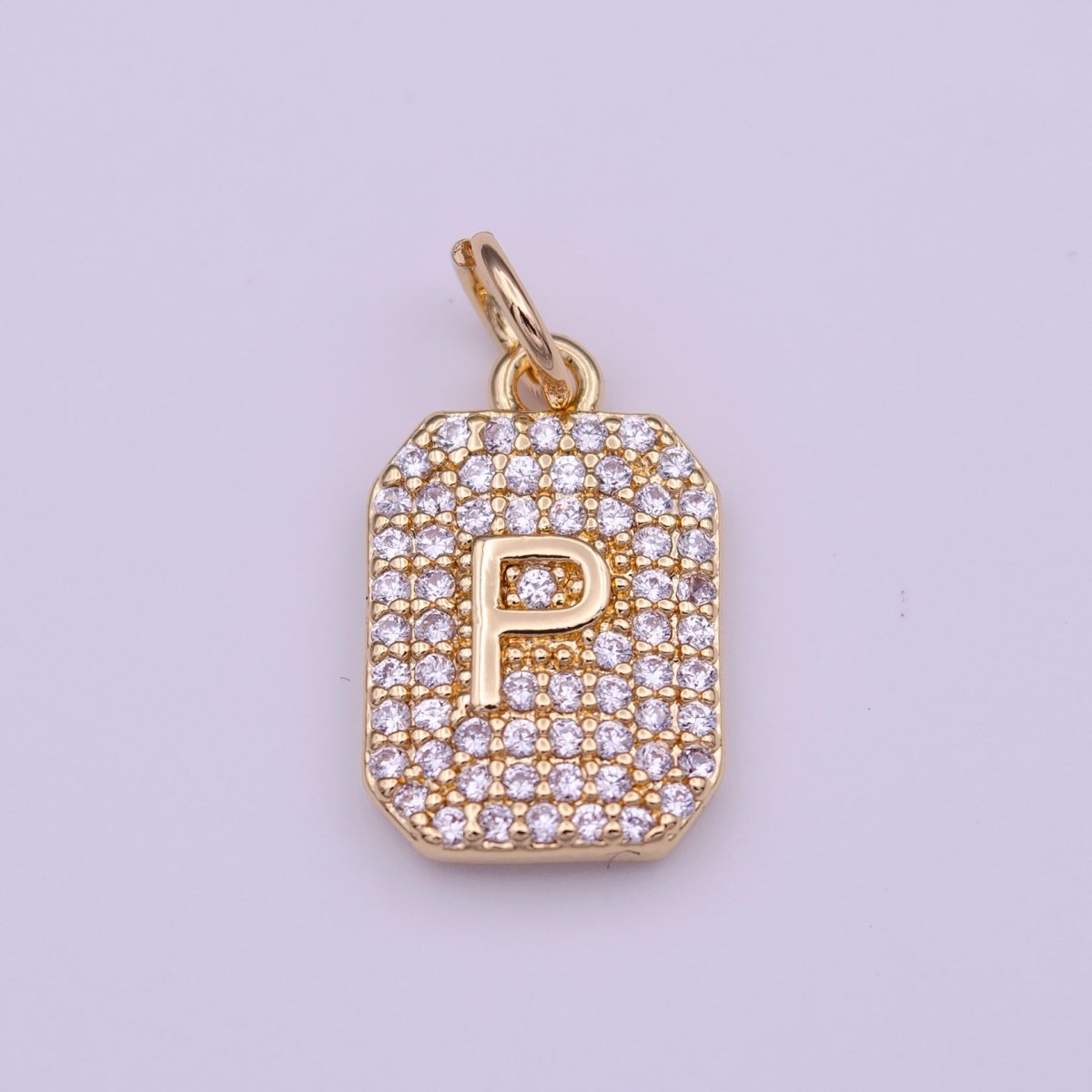 Clear Micro Paved CZ Initial Alphabet Gold Tag Charm A-279-A-291