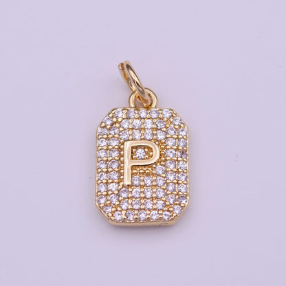 Clear Micro Paved CZ Initial Alphabet Gold Tag Charm A-279-A-291