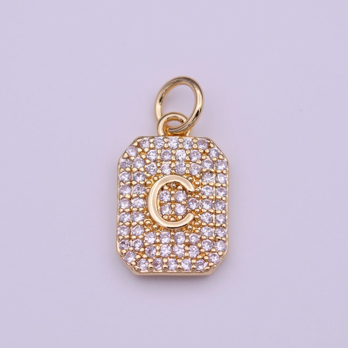 Clear Micro Paved CZ Initial Alphabet Gold Tag Charm A-279-A-291