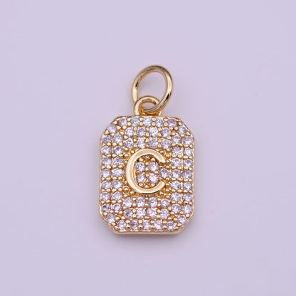 Clear Micro Paved CZ Initial Alphabet Gold Tag Charm A-279-A-291