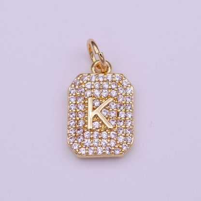 Clear Micro Paved CZ Initial Alphabet Gold Tag Charm A-279-A-291