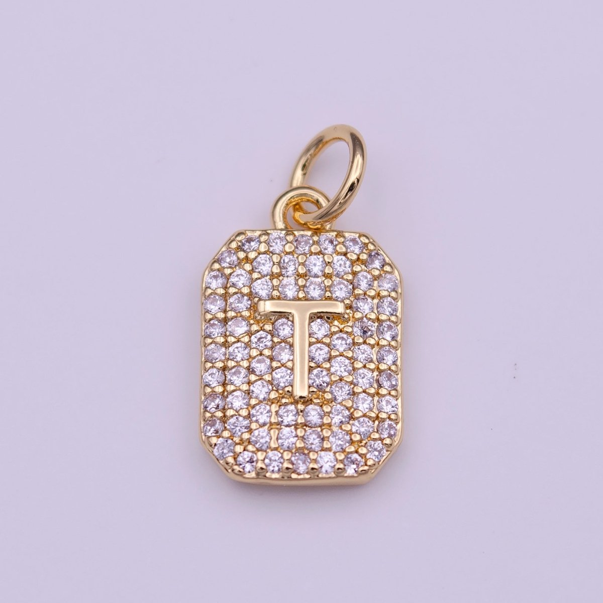 Clear Micro Paved CZ Initial Alphabet Gold Tag Charm A-279-A-291