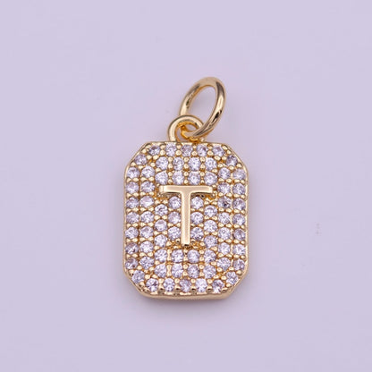 Clear Micro Paved CZ Initial Alphabet Gold Tag Charm A-279-A-291
