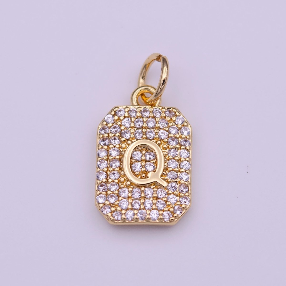Clear Micro Paved CZ Initial Alphabet Gold Tag Charm A-279-A-291