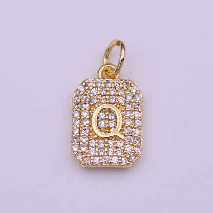 Clear Micro Paved CZ Initial Alphabet Gold Tag Charm A-279-A-291