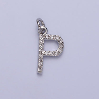 Clear Micro Paved CZ Initial Alphabet Letter Silver Personalized Charm  | A-546-A-558