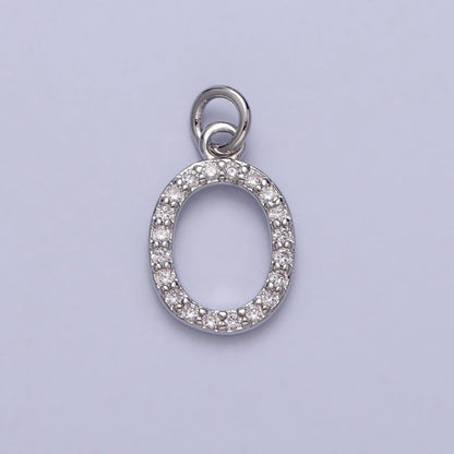 Clear Micro Paved CZ Initial Alphabet Letter Silver Personalized Charm  | A-546-A-558