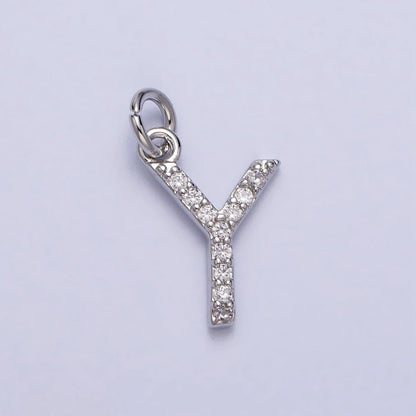 Clear Micro Paved CZ Initial Alphabet Letter Silver Personalized Charm  | A-546-A-558