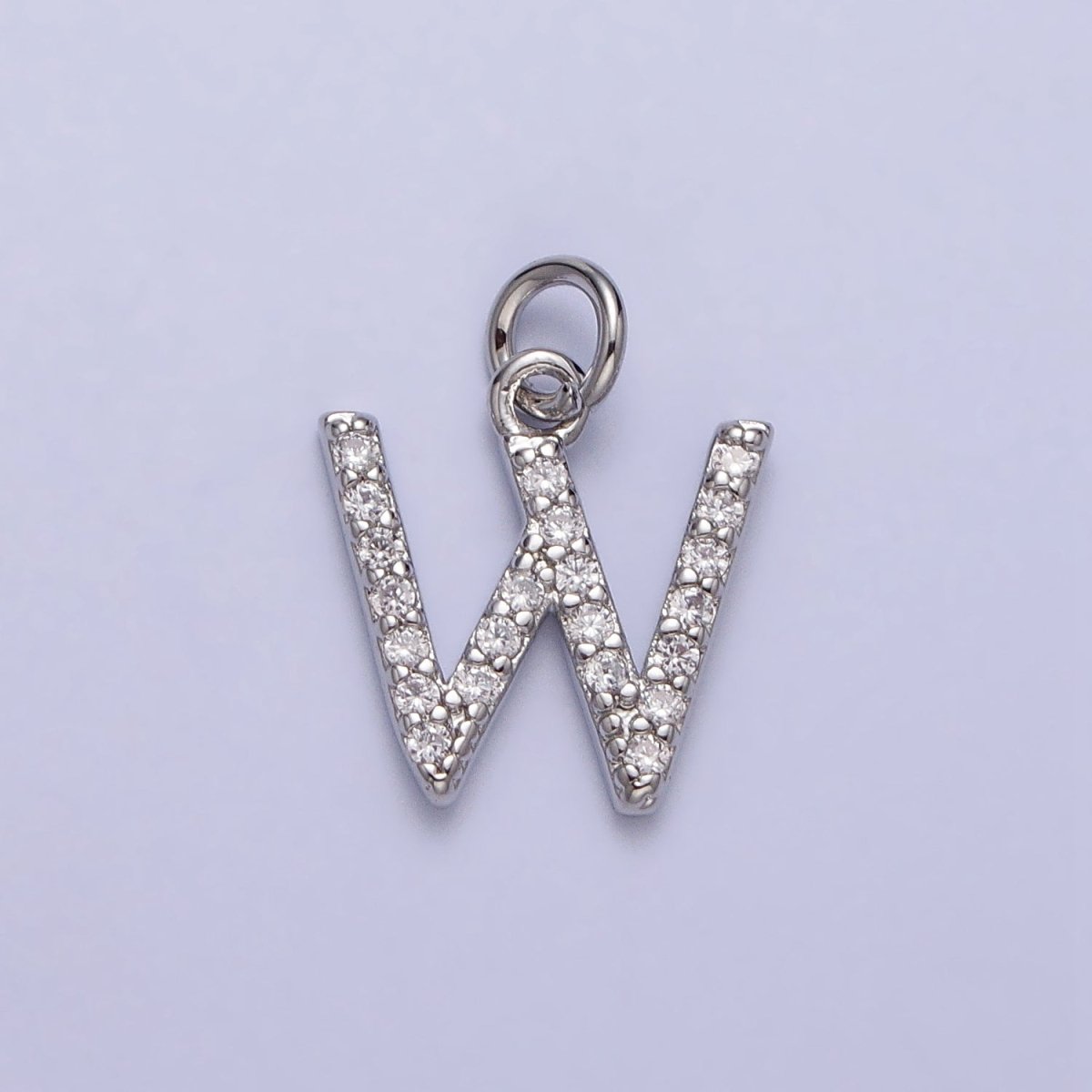 Clear Micro Paved CZ Initial Alphabet Letter Silver Personalized Charm  | A-546-A-558
