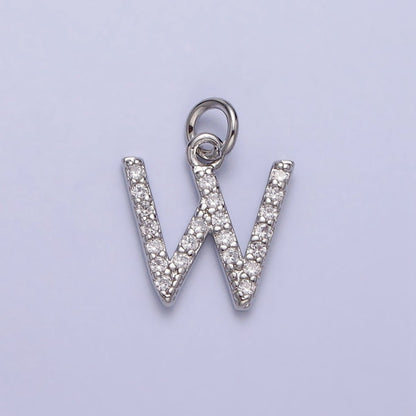 Clear Micro Paved CZ Initial Alphabet Letter Silver Personalized Charm  | A-546-A-558