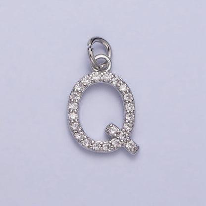 Clear Micro Paved CZ Initial Alphabet Letter Silver Personalized Charm  | A-546-A-558