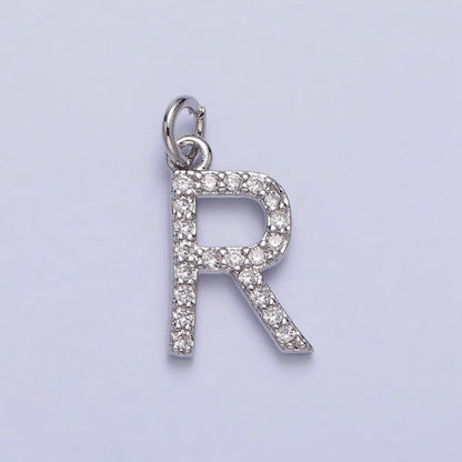 Clear Micro Paved CZ Initial Alphabet Letter Silver Personalized Charm  | A-546-A-558