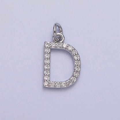 Clear Micro Paved CZ Initial Alphabet Letter Silver Personalized Charm  | A-546-A-558