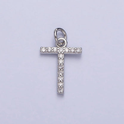 Clear Micro Paved CZ Initial Alphabet Letter Silver Personalized Charm  | A-546-A-558
