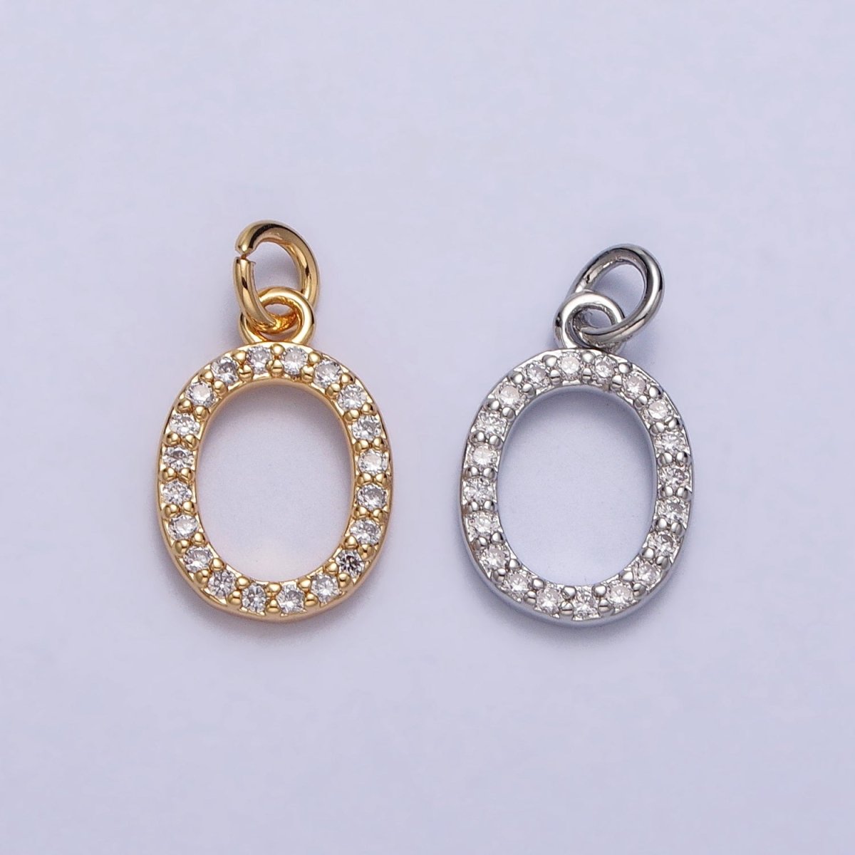 Clear Micro Paved CZ Initial Alphabet Letter Silver Personalized Charm  | A-546-A-558