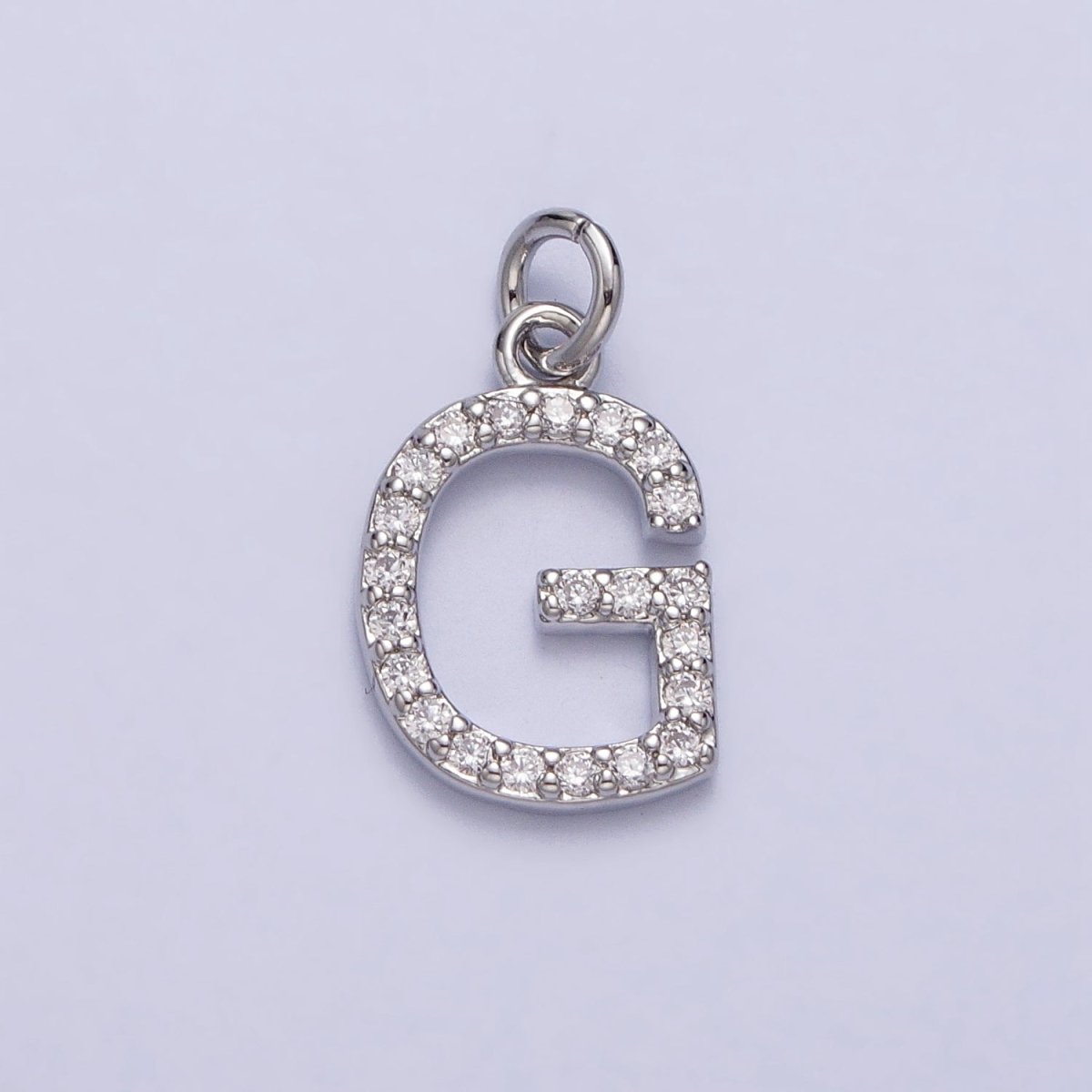 Clear Micro Paved CZ Initial Alphabet Letter Silver Personalized Charm  | A-546-A-558