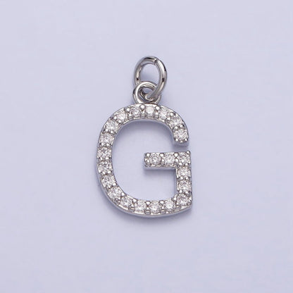 Clear Micro Paved CZ Initial Alphabet Letter Silver Personalized Charm  | A-546-A-558