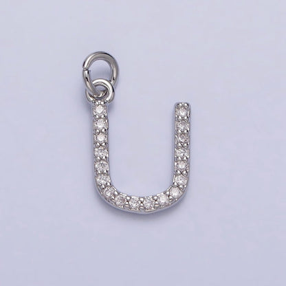 Clear Micro Paved CZ Initial Alphabet Letter Silver Personalized Charm  | A-546-A-558