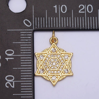Clear Micro Paved CZ Jewish Star of David Gold Charm | AC204
