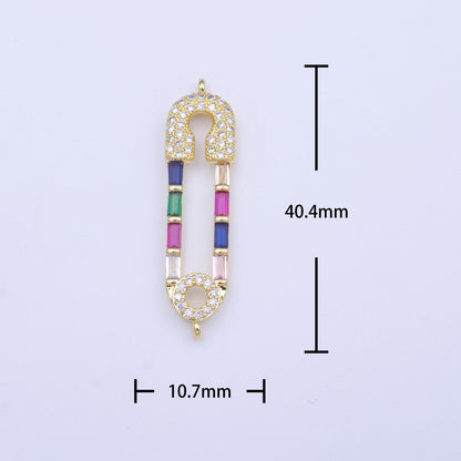 Clear Micro Paved CZ Multicolor Baguette Link Safety Pin Connector in Gold &amp; Silver | Y-655 Y-656