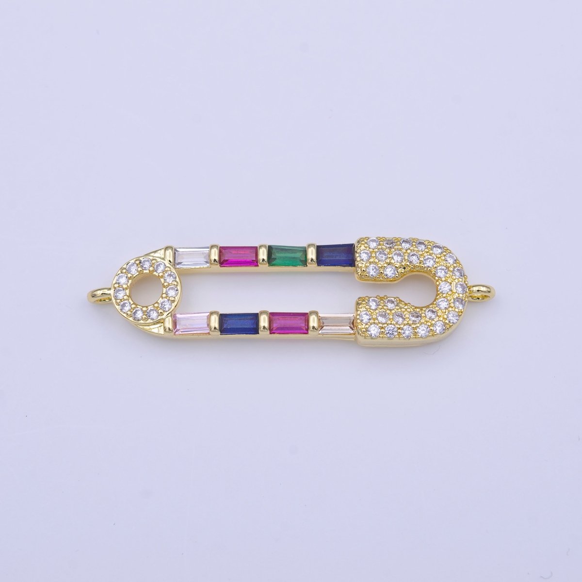 Clear Micro Paved CZ Multicolor Baguette Link Safety Pin Connector in Gold &amp; Silver | Y-655 Y-656