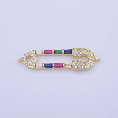 Clear Micro Paved CZ Multicolor Baguette Link Safety Pin Connector in Gold &amp; Silver | Y-655 Y-656