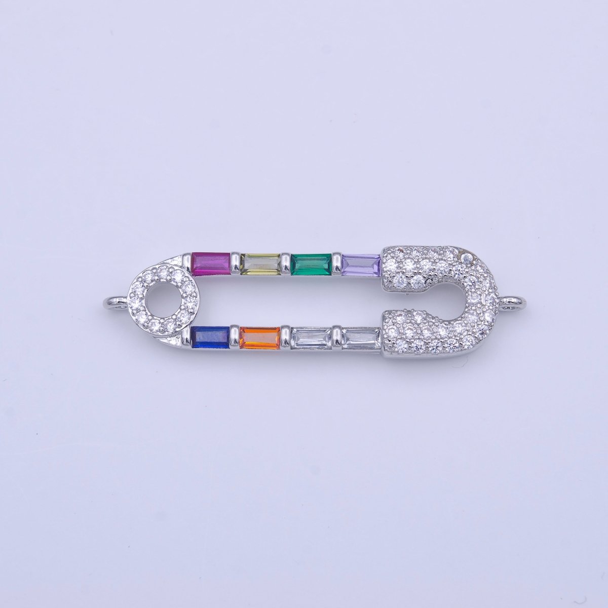 Clear Micro Paved CZ Multicolor Baguette Link Safety Pin Connector in Gold &amp; Silver | Y-655 Y-656