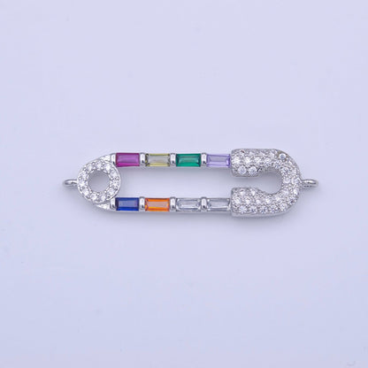 Clear Micro Paved CZ Multicolor Baguette Link Safety Pin Connector in Gold &amp; Silver | Y-655 Y-656