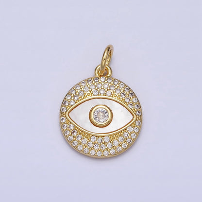 Clear Micro Paved CZ Shell Pearl Evil Eye Round Gold Charm | AC363