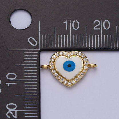 Clear Micro Paved CZ White Evil Eye Heart Gold Link Connector | Y-670