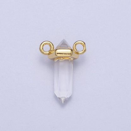 Clear Quartz Pointed Wand Gold Connector Charm Link | Y-635
