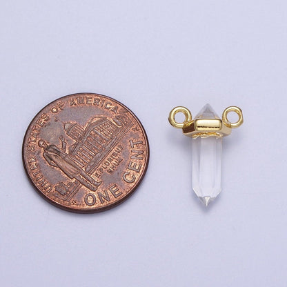 Clear Quartz Pointed Wand Gold Connector Charm Link | Y-635