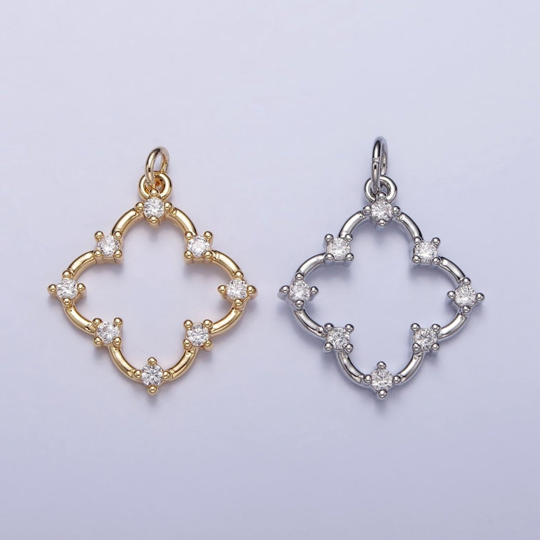 Clear Round CZ Dot Clover Quatrefoil Charm in Gold &amp; Silver | AC349 AC350