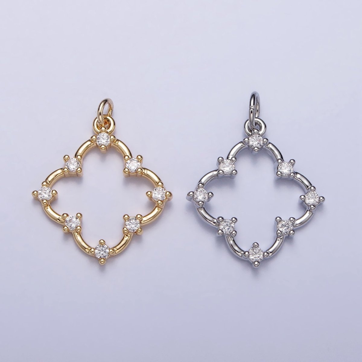 Clear Round CZ Dot Clover Quatrefoil Charm in Gold &amp; Silver | AC349 AC350
