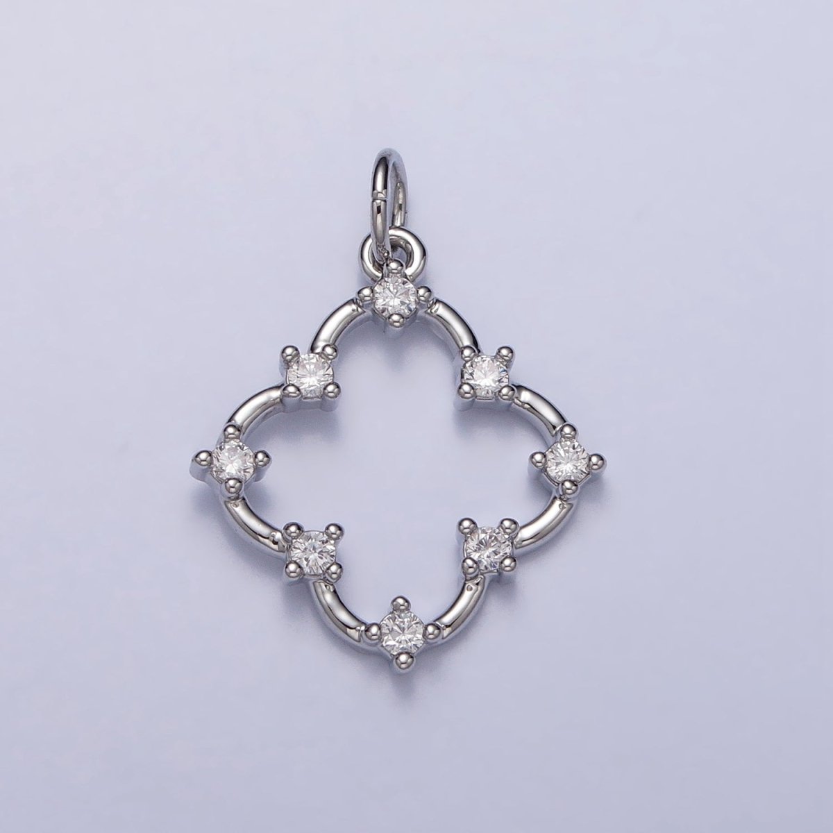 Clear Round CZ Dot Clover Quatrefoil Charm in Gold &amp; Silver | AC349 AC350