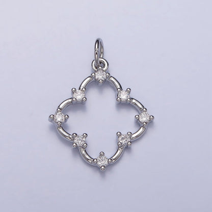 Clear Round CZ Dot Clover Quatrefoil Charm in Gold &amp; Silver | AC349 AC350