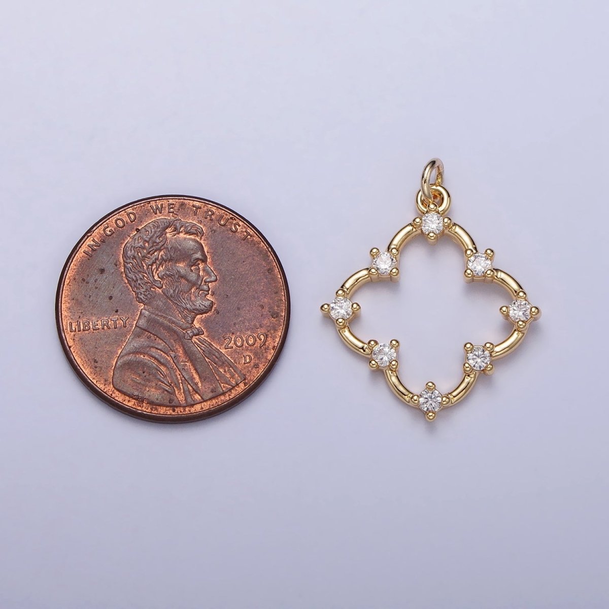 Clear Round CZ Dot Clover Quatrefoil Charm in Gold &amp; Silver | AC349 AC350