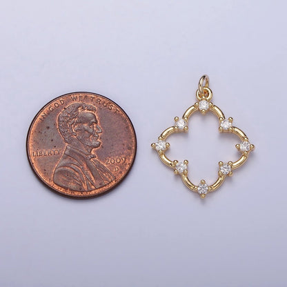 Clear Round CZ Dot Clover Quatrefoil Charm in Gold &amp; Silver | AC349 AC350