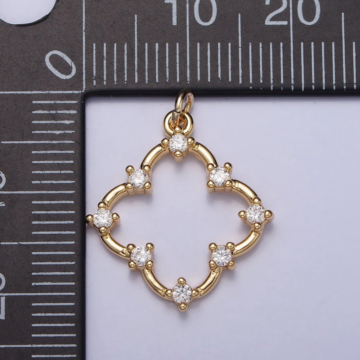 Clear Round CZ Dot Clover Quatrefoil Charm in Gold &amp; Silver | AC349 AC350