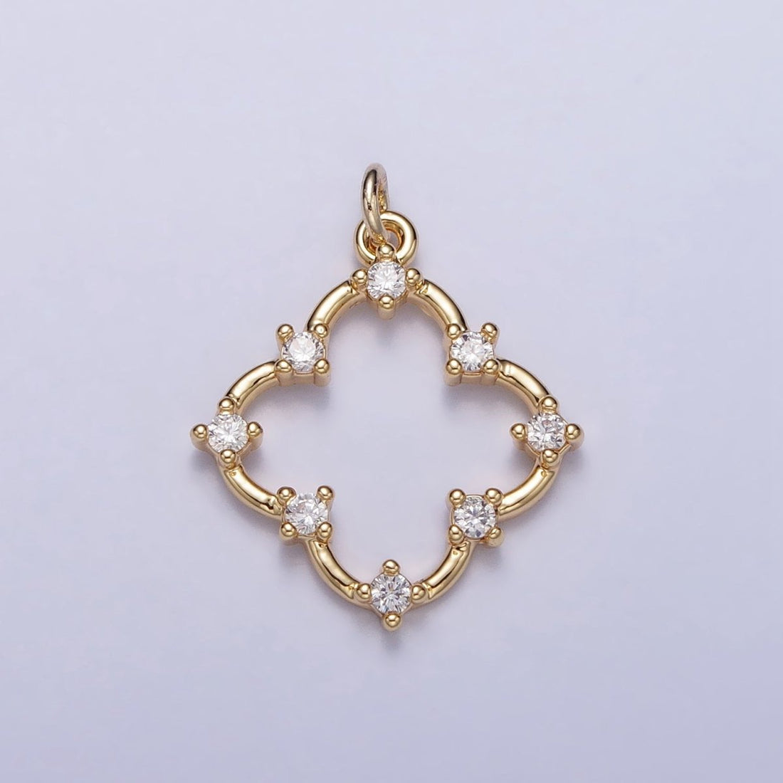 Clear Round CZ Dot Clover Quatrefoil Charm in Gold &amp; Silver | AC349 AC350