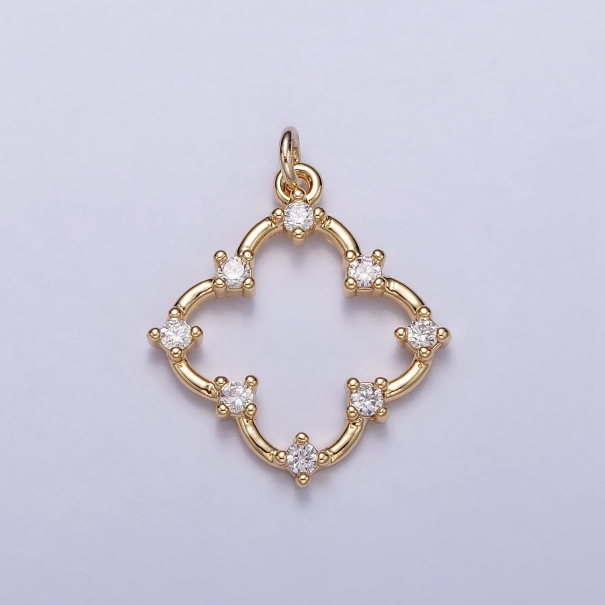 Clear Round CZ Dot Clover Quatrefoil Charm in Gold &amp; Silver | AC349 AC350