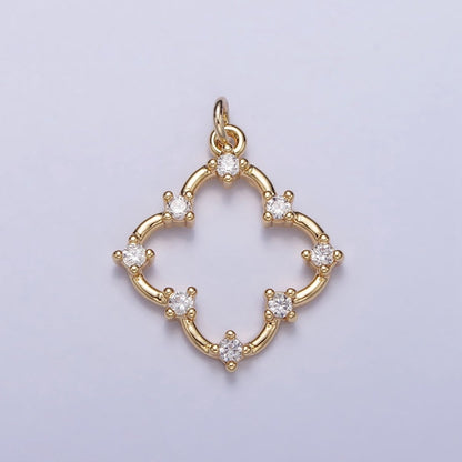 Clear Round CZ Dot Clover Quatrefoil Charm in Gold &amp; Silver | AC349 AC350