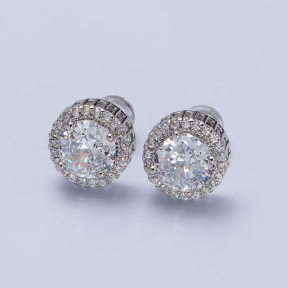 Clear Round Micro Paved CZ Silver, Gold Stud Earrings | AB563 AB671