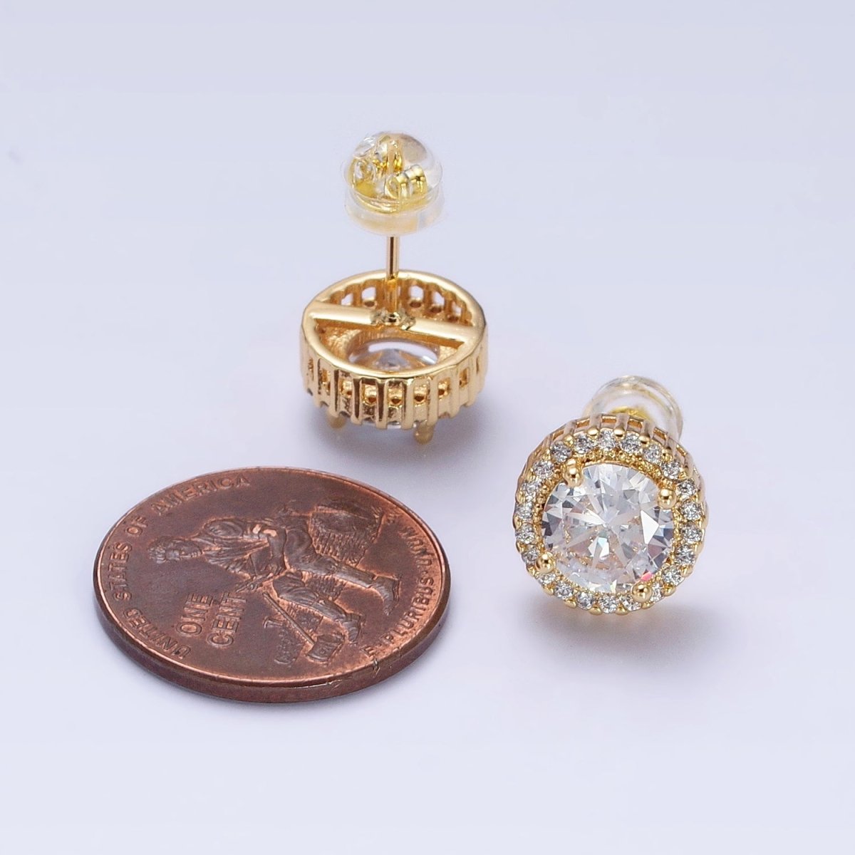 Clear Round Micro Paved CZ Silver, Gold Stud Earrings | AB563 AB671